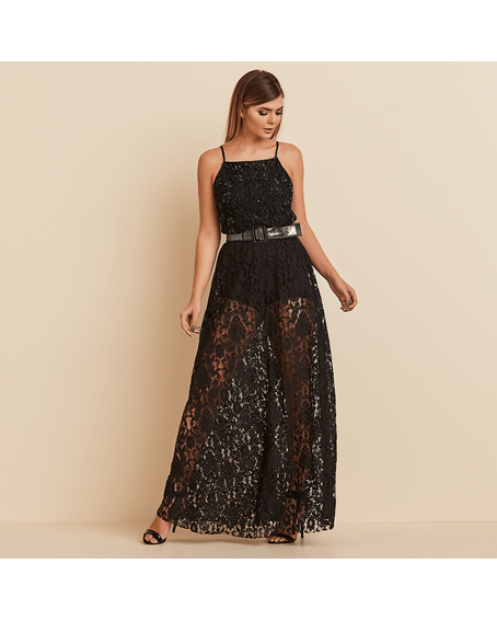 Blusa de Alça Bordada Preta