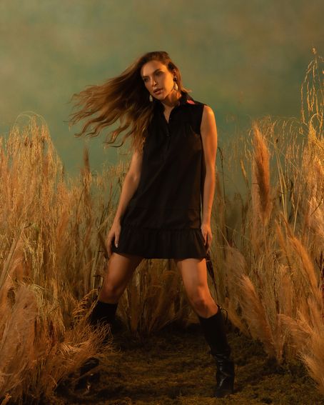 Vestido Gola Camisa Preto