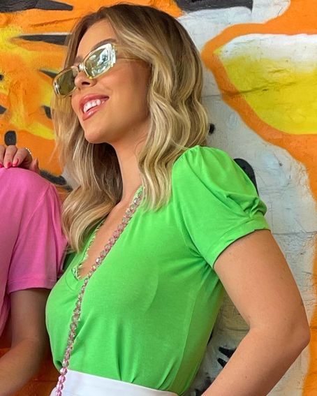 Blusa Manga Curta Renda Verde
