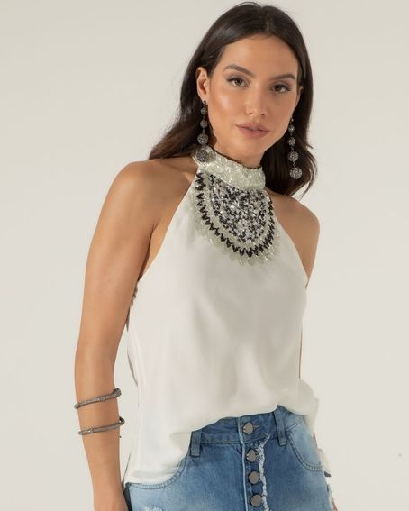 Blusa Gola Bordada Off White