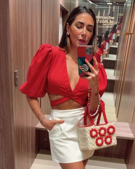 Bolsa Crochê Flores Vermelha