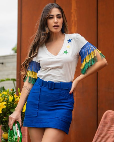 Short-Saia Cinto Azul Royal