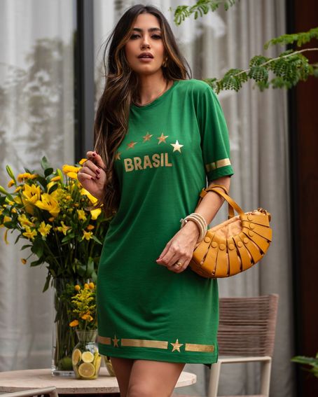 Vestido Brasil Foil Verde