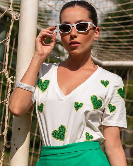 T-Shirt Heart Yellow Green Off White