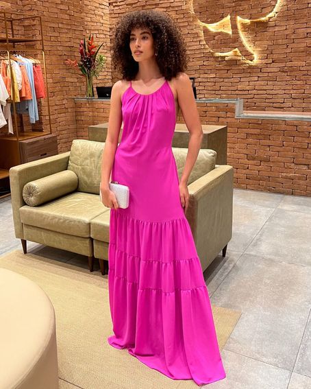Vestido Longo Rosa Flúor