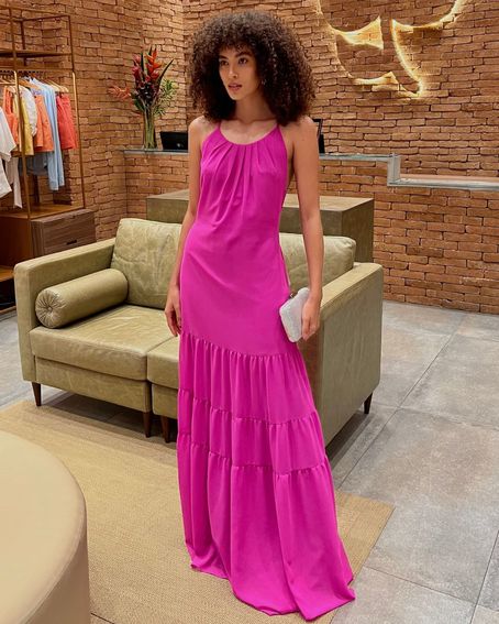 Vestido Longo Rosa Flúor