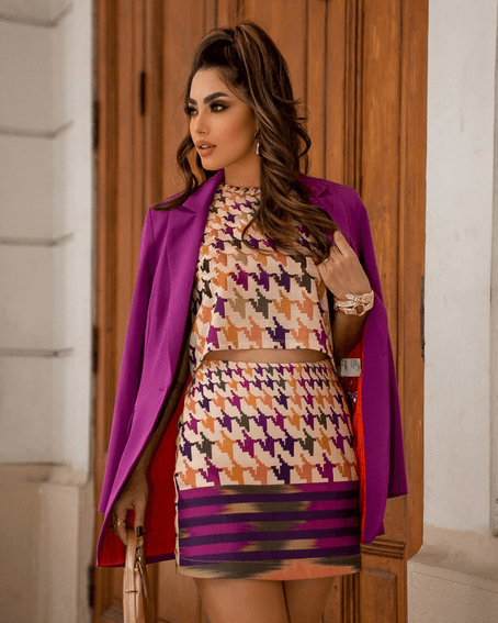 Short-Saia Estampa Pied de Poule