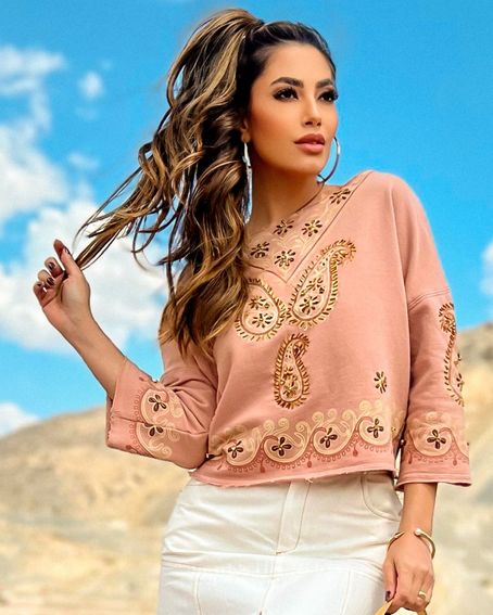 Blusa Bordada Nude