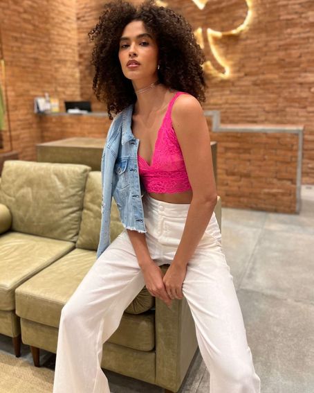 Top Renda Flúor Pink