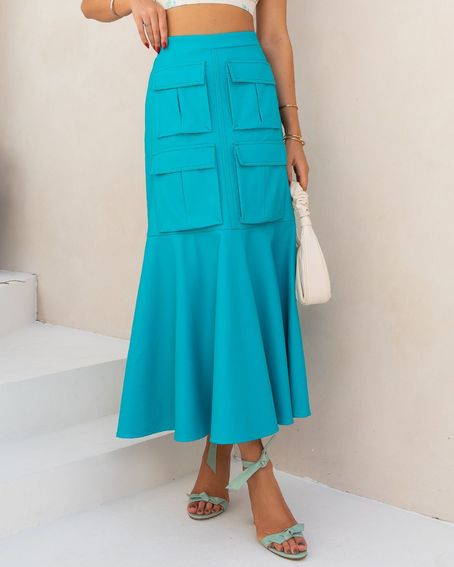 Saia Midi Bolsos Fole Verde