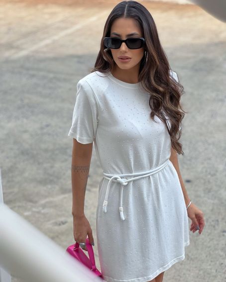 Vestido Malha Hotfix Off White