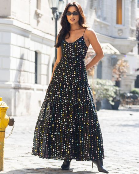 Vestido Stripe Metalic Preto