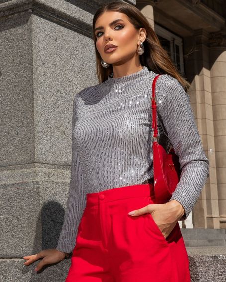 Blusa Paetê Prata