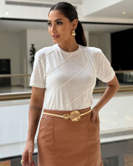 T-Shirt Recortes Pespontos Off White
