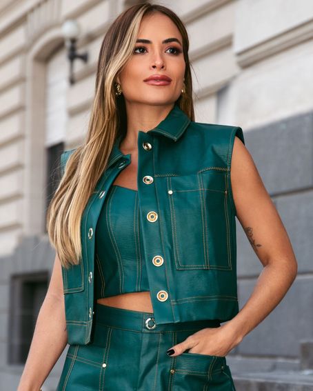 Jaqueta Cropped PU Verde