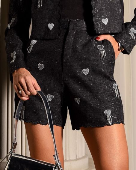 Short Tweed Coração Preto