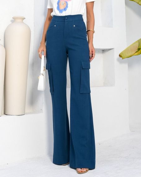 Calça Bolsos Laterais Petróleo