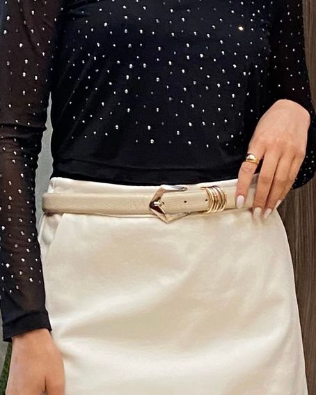 Cinto Couro Detalhe Argolas Off White