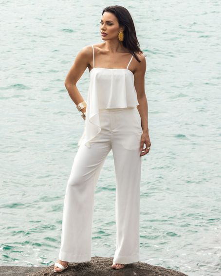 Calça Alfaiataria Satin Off White