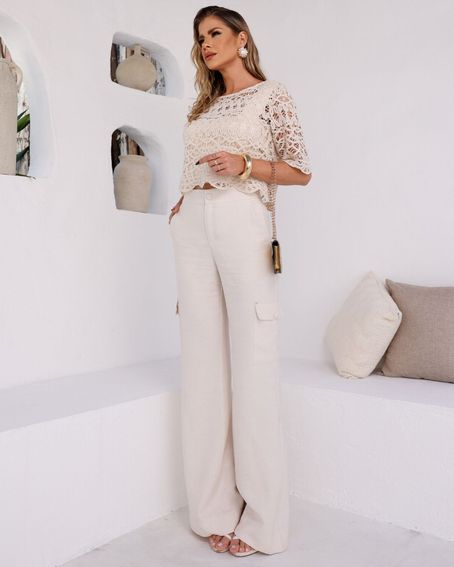 Calça Bolso Lateral Bege Claro