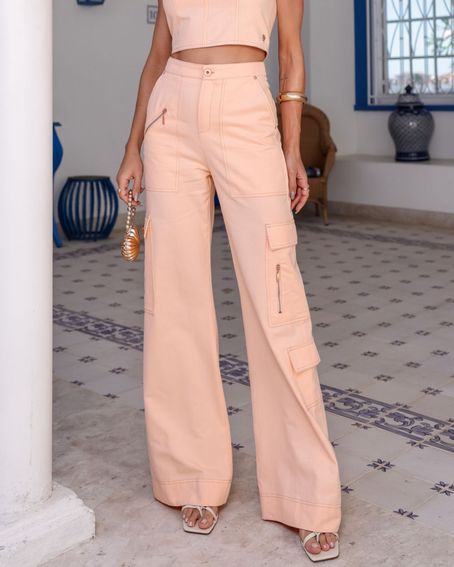 Calça Cargo Sarja Laranja Peach