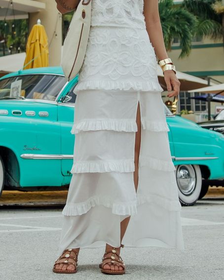 Saia Bordada Tecido Off White