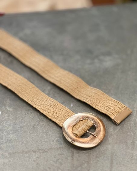 Cinto Palha Fivela Metal Bege