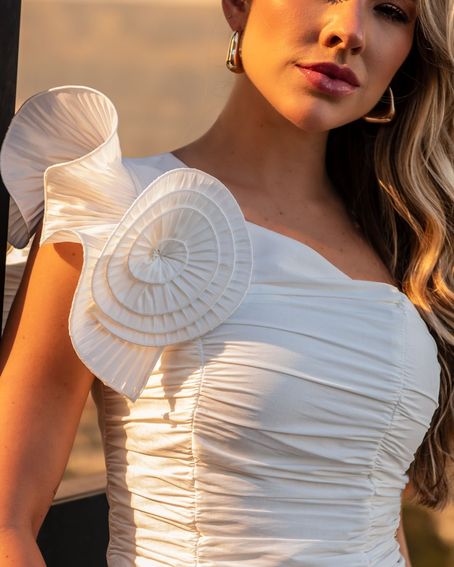 Top Tafetá Flower Off White