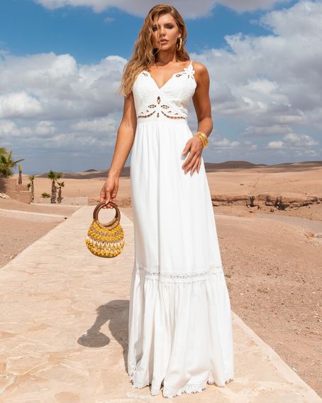 Vestido Longo Bordado Off White