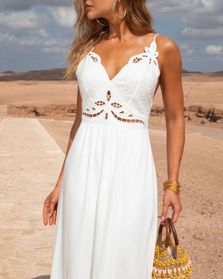 Vestido Longo Bordado Off White