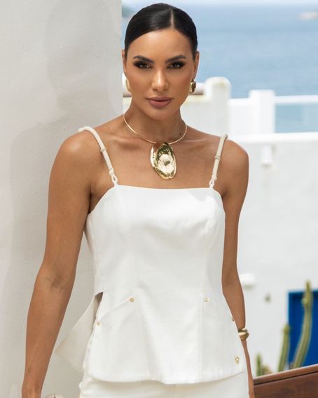 Top Alça Cordão Off White