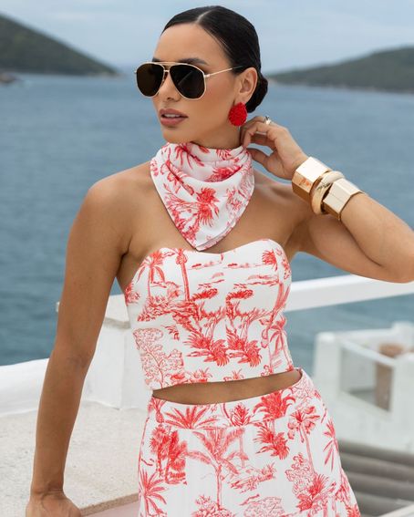 Top Tropical Red Estampa Coqueiro