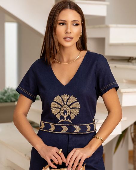 Blusa Decote V Marinho