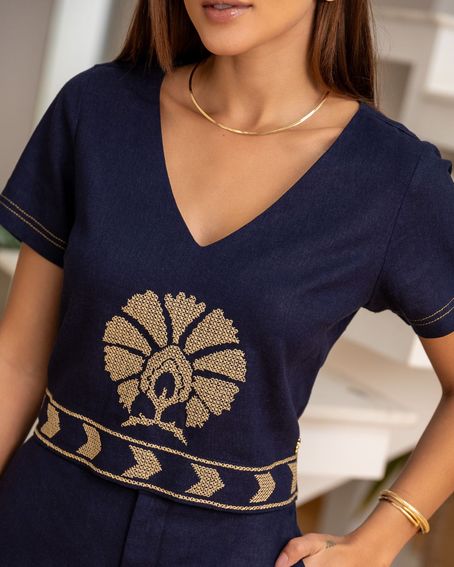 Blusa Decote V Marinho