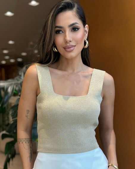 Top Tricot Cropped Dourado