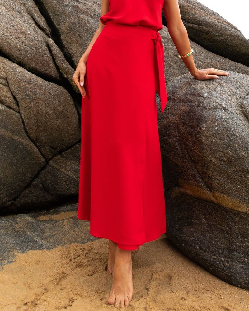 Saia Envelope Crepe Satin Vermelha Murau