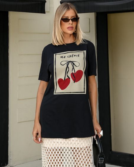 T-Shirt Long Mon Cheri Preta