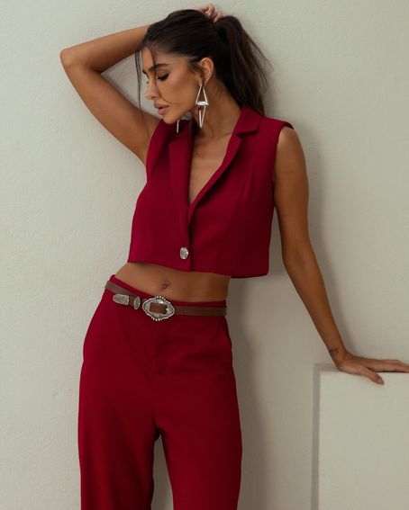 Colete Crepe Satin Vinho Berry