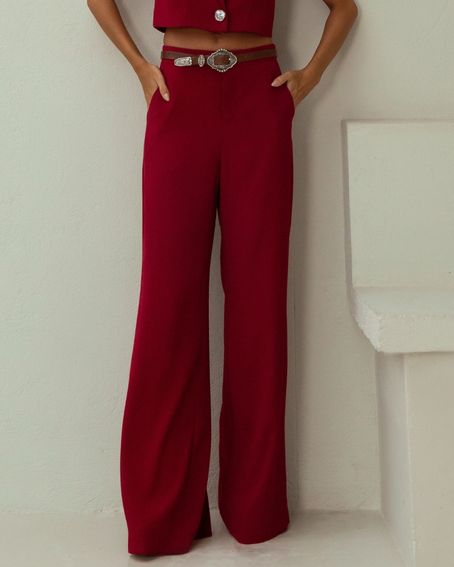 Calça Alfaiataria Crepe Satin Vinho Berry