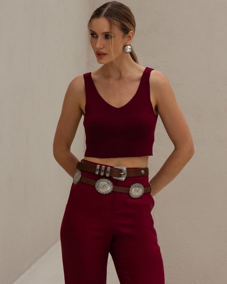 Top Tricot Decote V Vinho Berry