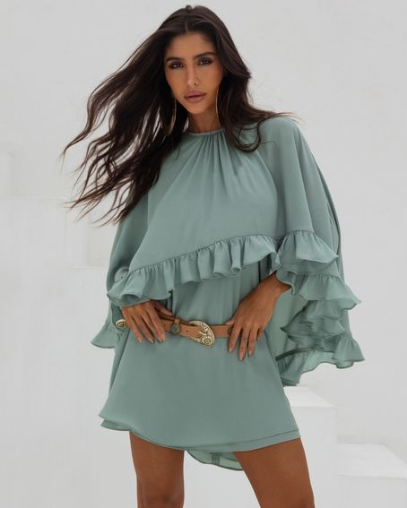 Poncho Babado Verde Menta