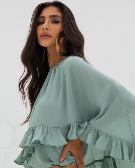 Poncho Babado Verde Menta