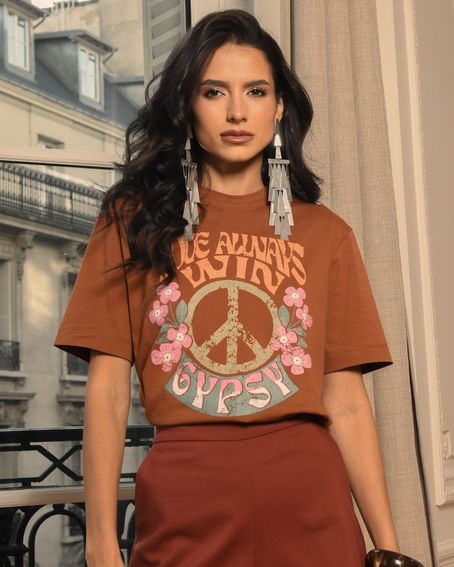 T-Shirt Peace Gipsy Marrom Brown