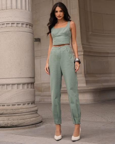Calça Sarja Five Pockets Verde Menta
