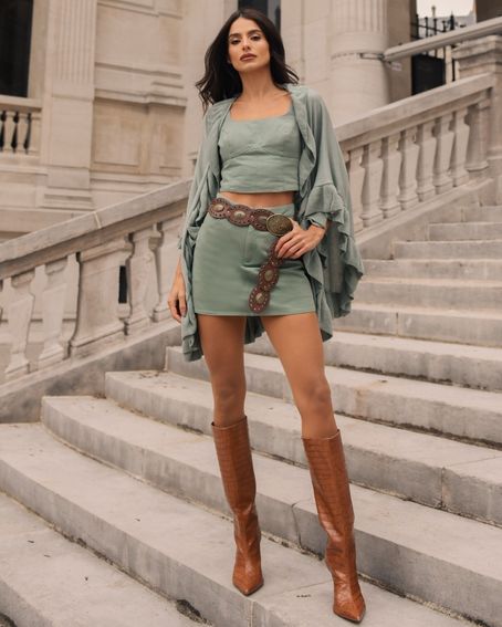 Short Saia Sarja Basic Verde Menta