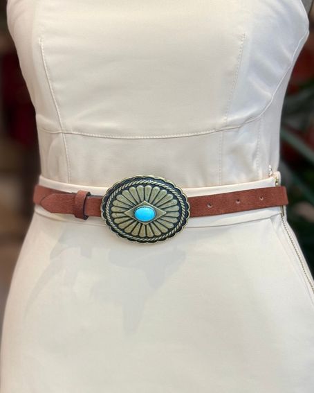 Cinto Boho Turquesa Slim Marrom