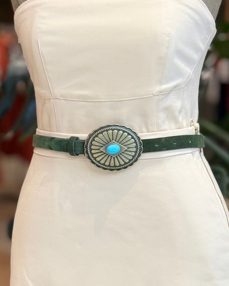 Cinto Boho Turquesa Slim Verde Militar