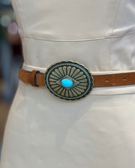 Cinto Boho Turquesa Slim Caramelo