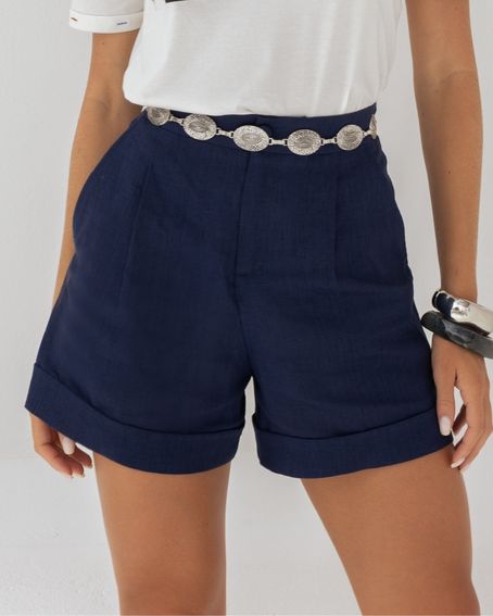 Short Linho Barra Italiana Marinho
