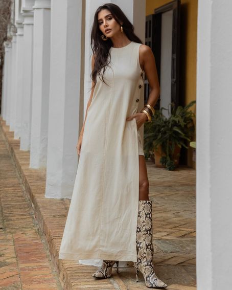 Veste Aberturas Laterais Bege
